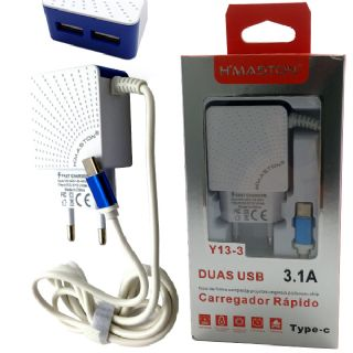 Carregador H MASTON Rpido 3.1A 2USB 2 Tipo-C - CARH6