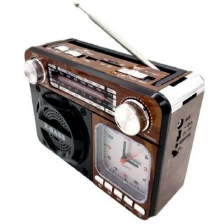 Rdio Porttil Retro com Relgio Leitor de Carto+ PenDrive e AM/FM AD-136 - ELE166