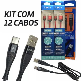 Kit 12 Cabo de Dados Inova USB T-C 1M  Atacado Para Revenda