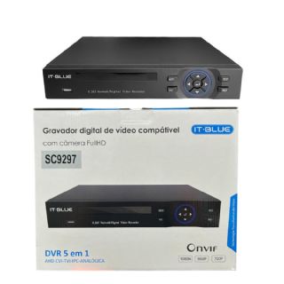 KIT DVR  Para 8 Câmeras Gravador Digital de Video + Câmera de Segurança Para Monitoramento Com Infra Vermelho IT-BLUE