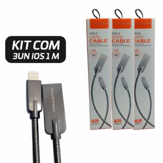 Kit 3 Cabos de Dados Revestido em Ao H maston Iphone 1m Atacado Para Revenda