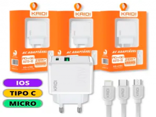 Carregador Turbo Kaidi 20W Residencial Compativel Com entrada Tipo-C