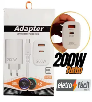 Carregador Turbo 200W  USB-C Compativel Com Iphone 15 Xiaomi