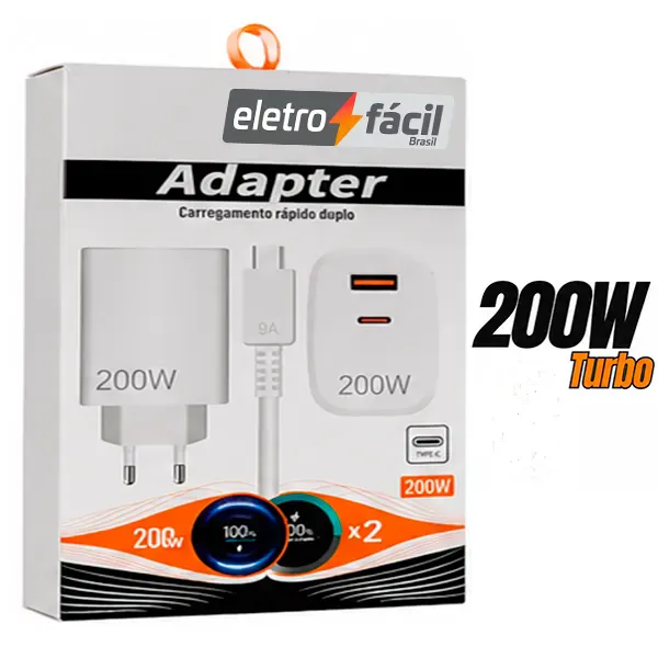 Carregador Turbo 200W  USB-C Compativel Com Iphone 15 Xiaomi