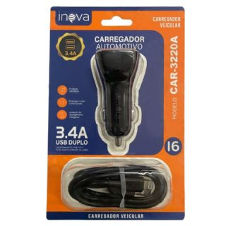 Carregador Veicular Rpido com Duas Entradas USB INOVA 3.4 Compatvel Iphone