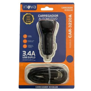 Carregador Veicular Rpido com Duas Entradas USB INOVA 3.4 Tipo-C CAR51