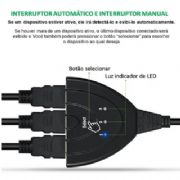 Hub Hdmi Switch 3x1 Duplicador Hdmi 3 Entradas Sem Controle - CAB33