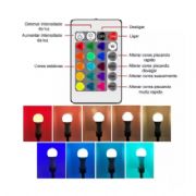 L�mpada Bulbo Led Rgb 3W + Controle Bivolt - ELE169