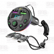 Transmissor FM Bluetooth+SD+2USB+MP3+3 Cabos Para Celular CAR145