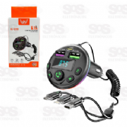 Transmissor FM Bluetooth+SD+2USB+MP3+3 Cabos Para Celular CAR145