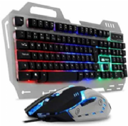 Kit Teclado Mouser Gamer Semi-Mecanico Com Led RGB USB Fio Rainbow INF109