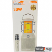 Caixa De Som 30W + Lampi�o+Microfone Para Camping Lan�amento ELE393