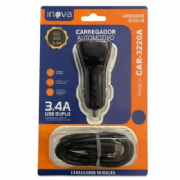 Carregador Veicular R�pido com Duas Entradas USB INOVA 3.4 Tipo-C CAR51